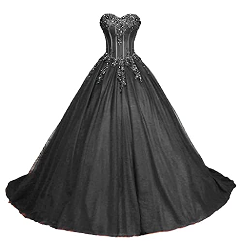 Vantexi Damen Trägerlos Tüll Abendkleider Für Hochzeit Elegant Ballkleid Brautkleider Abschlussballkleider Schwarz Größe 50 von Vantexi