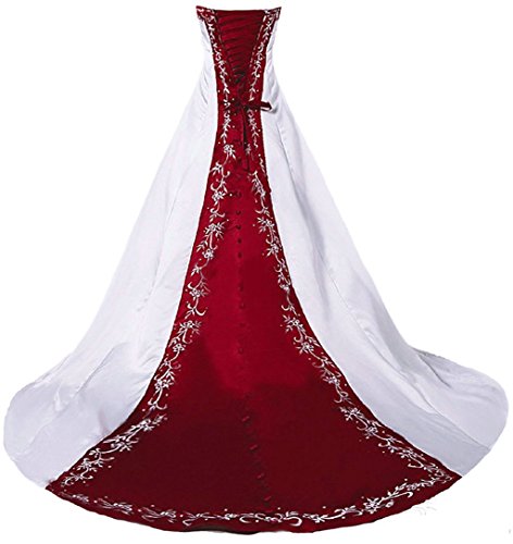 Vantexi Damen Trägerloses Stickerei Brautkleid Hochzeitskleider Weiß Burgund 48 von Vantexi