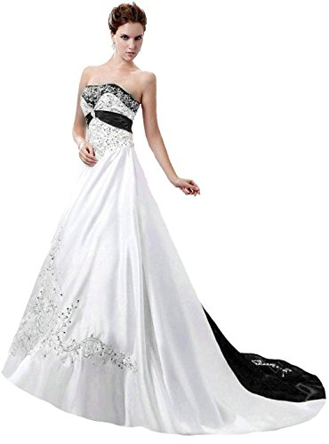Vantexi Damen Trägerloses Wulstige Stickerei Hochzeitskleid Brautkleider Weiß Schwarz 42 von Vantexi