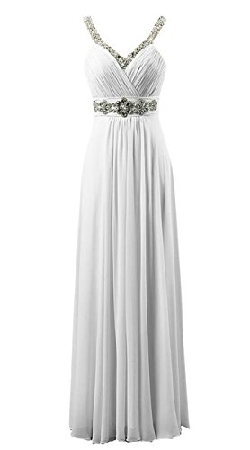 Vantexi Damen V-Ausschnitt Lange Chiffon Abendkleid Ballkleid Abschlussball Kleider Weiß Größe 54 von Vantexi