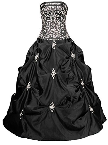 Vantexi Damen Vintage Stickerei Satin Ballkleid Hochzeitskleid Perlen Brautkleider Schwarz Größe 46 von Vantexi