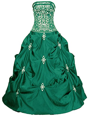 Vantexi Damen Vintage Stickerei Satin Ballkleid Hochzeitskleid Perlen Brautkleider Teal Größe 48 von Vantexi