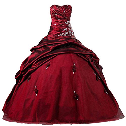 Vantexi Damen Vintage Trägerlos Perlen TAFT Abendkleid Ballkleid Hochzeitskleider Burgund Größe 52 von Vantexi