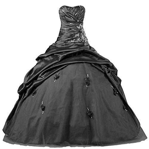 Vantexi Damen Vintage Trägerlos Perlen TAFT Abendkleid Ballkleid Hochzeitskleider Schwarz Größe 34 von Vantexi