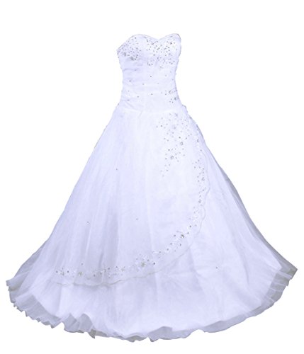 Vantexi Damen trägerlosen Abendkleid Organza Brautkleid Hochzeitskleider Weiß Größe 46 von Vantexi