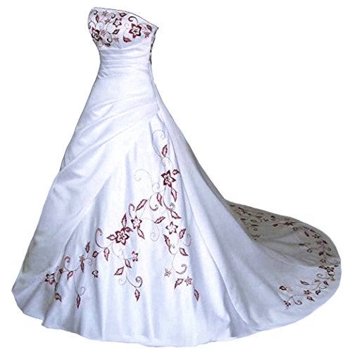 Vantexi Trägerlos Rot Stickerei Satin Hochzeitskleid Brautkleid Weiß Größe 42 von Vantexi
