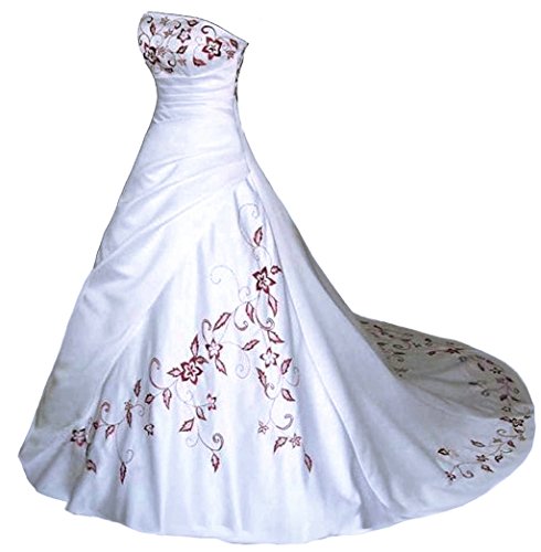 Vantexi Trägerlos Rot Stickerei Satin Hochzeitskleid Brautkleid Weiß Größe 48 von Vantexi