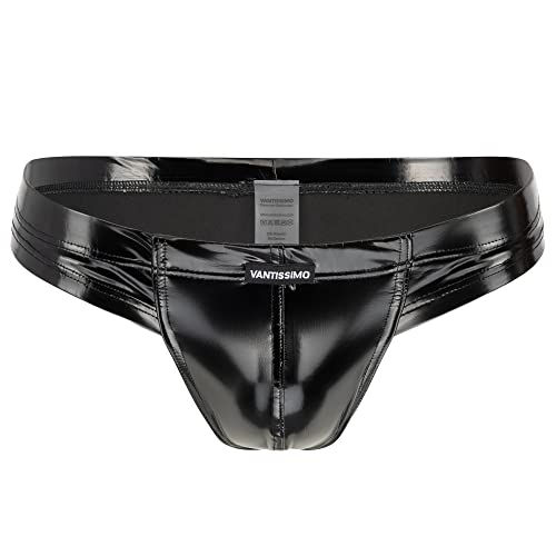 Vantissimo Herren Leder Hipster Made in Germany Hochglanz Lack-Latex-Optik Kunstleder, Dessous für Männer, Slip Brief Men Hot Pants Underwear (as3, Alpha, l, Regular, Regular, Schwarz-Lack) von Vantissimo