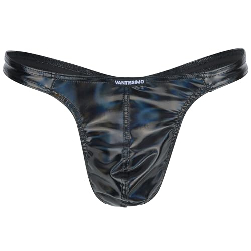 Vantissimo Herren String Tanga Made in Germany Lack-Latex-Optik Holografische Reflektierend Wetlook Kunstleder, Sexy Unterwäsche Men Underwear (as3, Alpha, l, Regular, Regular, Schwarz Hologram) von Vantissimo