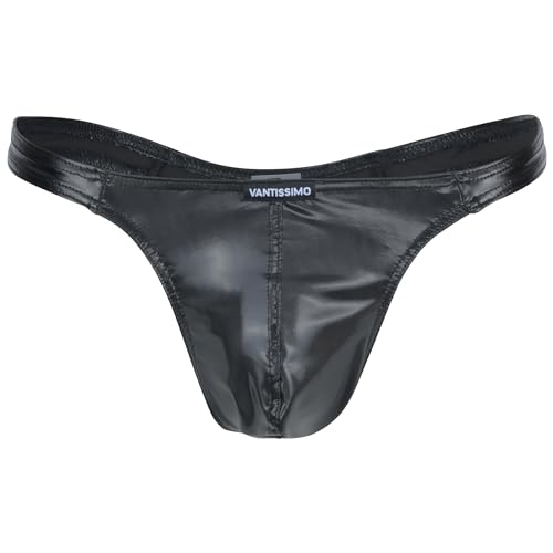 Vantissimo Herren String Tanga Made in Germany Lack-Latex-Optik Satin Glanz Wetlook Kunstleder, Sexy Unterwäsche für Männer, Men Underwear (as3, Alpha, s, Regular, Regular, Schwarz Satin Glanz) von Vantissimo