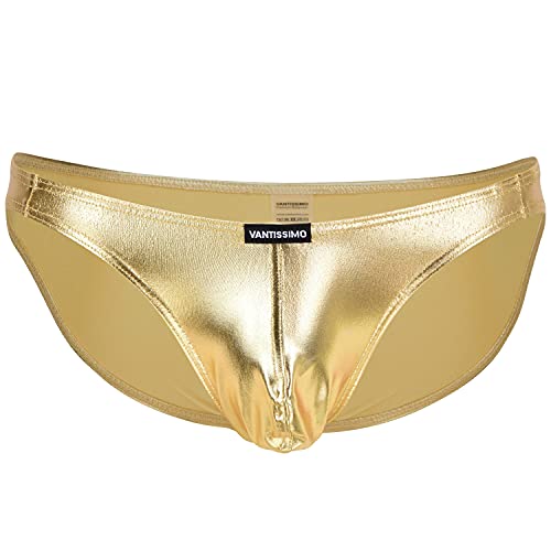 Vantissimo Slip Herren Made in Germany Gold Leder Optik Metallic Wetlook Optik Kunstleder Sexy Unterwäsche Dessous Erotik Erotische Reizwäsche für Männer Men Underwear Brief (Gold, S) von Vantissimo