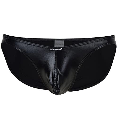 Vantissimo Slip Herren Made in Germany Leder Wetlook Hochglanz Lack-Optik Farbe Schwarz Kunstleder, Sexy Unterwäsche, Dessous Erotik Erotische Reizwäsche für Männer, Men Underwear Brief Briefs (M, m) von Vantissimo