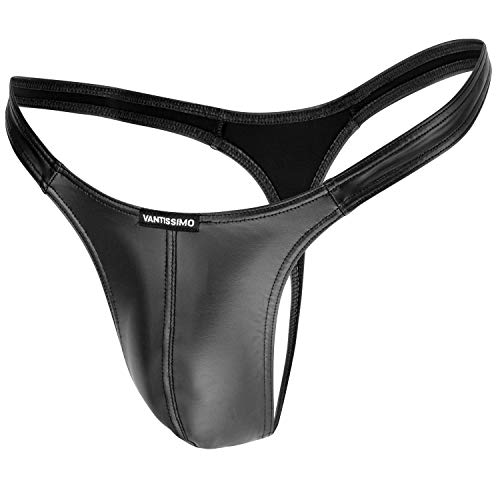 Vantissimo String Tanga Herren Made in Germany Leder Matt Optik Farbe Schwarz Kunstleder, Sexy Unterwäsche, Dessous Erotik Erotische Reizwäsche für Männer, Men Underwear (Schwarz, L) von Vantissimo