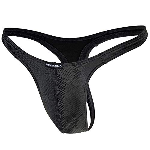 Vantissimo String Tanga Herren Made in Germany Snake Leder-Optik Farbe Schwarz Wetlook Kunstleder, Sexy Unterwäsche, Dessous Erotik Erotische Reizwäsche für Männer, Men Underwear (Schwarz, S) von Vantissimo