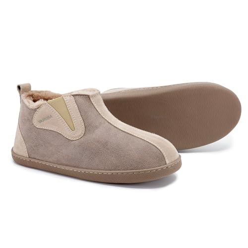 Vanuba - Herren Hausschuhe Columbia 44 EU, Lammfell Winterschuhe mit Auswechselbare Einlegesohle, Warme Winter Schuhe Manner, Echtleder, Handgefertigt - Beige von Vanuba