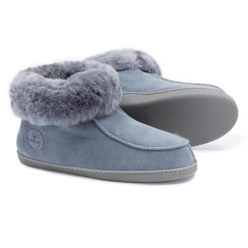 Vanuba Handgemacht Lammfell Hausschuhe Herren Winter - Warme Hausschuhe Herren Geschlossen - Pantoffeln 43 Grau von Vanuba