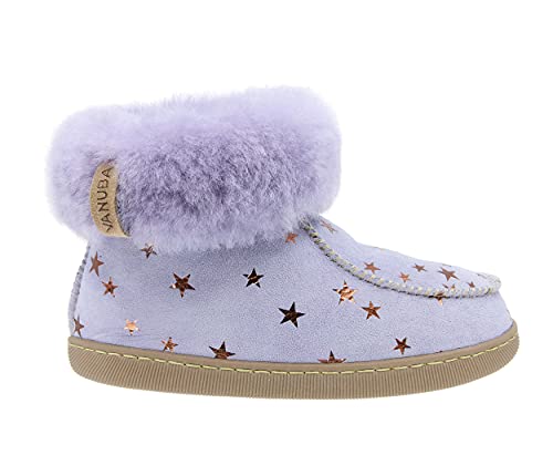 Vanuba Peppin – Hausschuhe aus Leder für Kinder Jungen & Mädchen mit Futter aus Schafwolle – Größe: 32, Farbe: Lila von Vanuba
