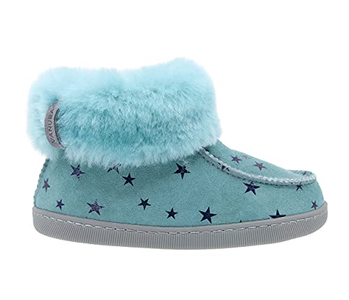 Vanuba Peppin – Hausschuhe aus Leder für Kinder Jungen & Mädchen mit Futter aus Schafwolle – Größe: 35, Farbe: Türkis von Vanuba