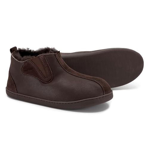 Vanuba - Herren Hausschuhe Columbia 42 EU, Lammfell Winterschuhe mit Auswechselbare Einlegesohle, Warme Winter Schuhe Manner, Echtleder, Handgefertigt - Braun von Vanuba