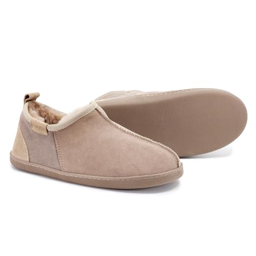 Vanuba - Herren Hausschuhe Dorper 42 EU, Lammfell Winterschuhe mit Auswechselbare Einlegesohle, Warme Winter Schuhe Manner, Echtleder, Handgefertigt - Beige von Vanuba