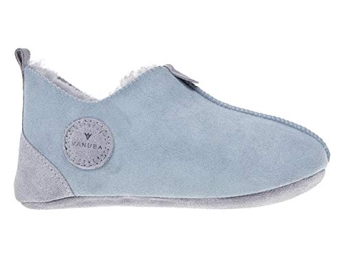 Vanuba - Kinder Hausschuhe Oxford 24 EU, Lammfell Winterschuhe, Baby Schuhe, Junge und Mädchen, Echtleder, Handgefertigt, Warme - Aschgrau von Vanuba