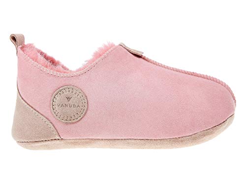 Vanuba Oxford Schaffell Lederpuschen Baby Hausschuhe Kinder Unisex Schlappen Kindergarten Schläppchen Pantoffeln Kinder – Größe: 28, Farbe: Rosa von Vanuba