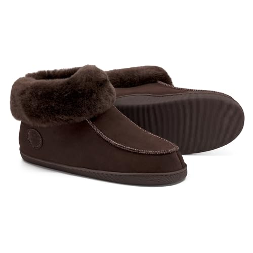 Vanuba - Herren Hausschuhe Peppin 41 EU, Lammfell Winterschuhe mit Auswechselbare Einlegesohle, Warme Winter Schuhe Manner, Echtleder, Handgefertigt - Braun von Vanuba