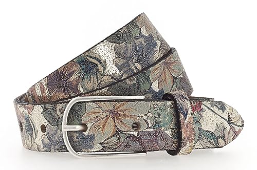 Vanzetti Mädchengürtel, Leder, silberne Glitzeroptik mit Blumen, Breite: 2,5 cm, 80 cm von Vanzetti