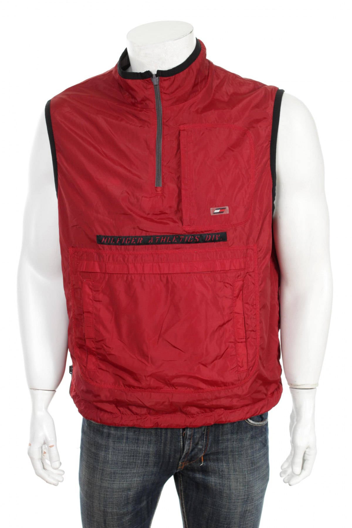 Hilfiger Weste Leichtathletik Reversible Fleece Gefüttert Rot/Dunkel Grau Größe M von VapeoVintage