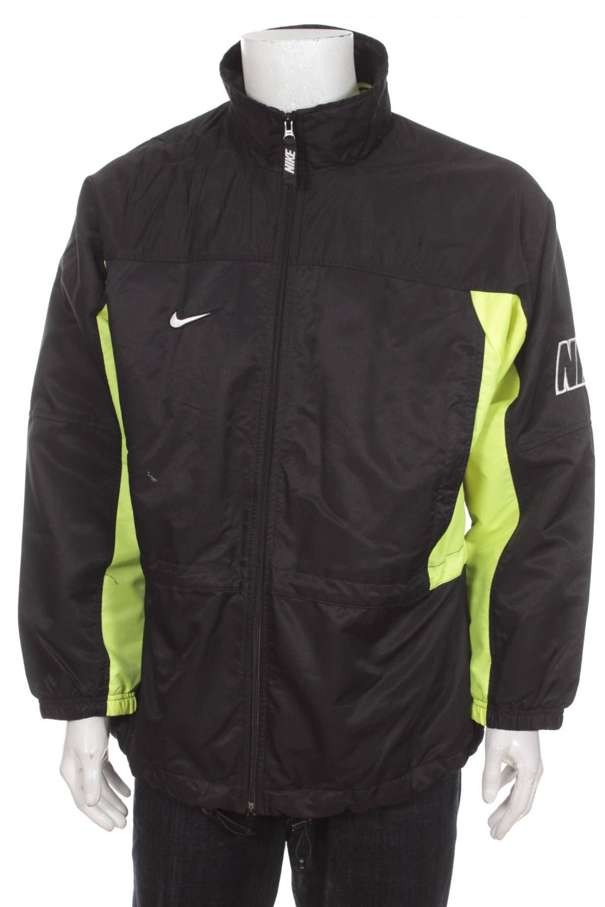 Nike Swoosh Windbreaker Jacke Nylon Shell Große Logo Buchshaftgrün/Schwarz Größe M von VapeoVintage