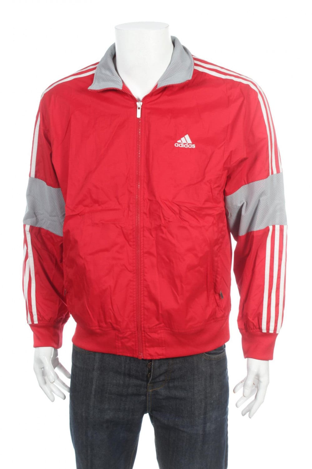 Vintage Adidas Windbreaker Trainingsanzug Top Jacke Große Logo Zauber Aus Rot/Grau/Weiß Größe M von VapeoVintage