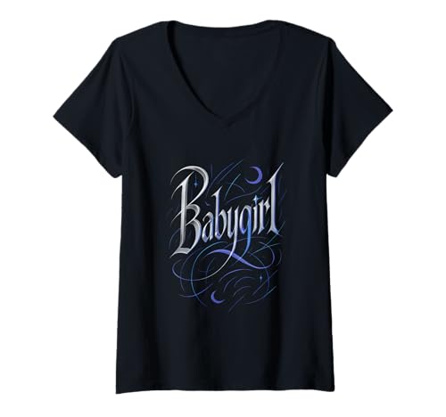 Damen Babygirl - Grunge Aesthetic Babygirl E-girl T-Shirt mit V-Ausschnitt von Vaporwave Alternative 90s Emo Indie Hipster