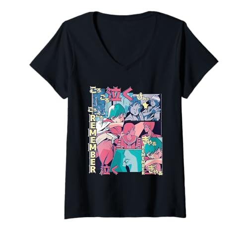 Damen Anime Remember Sad Comic - Retro Emotionale Kunst T-Shirt mit V-Ausschnitt von Vaporwave Anime Japanese Art