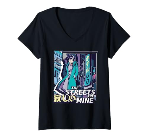 Damen Die Straßen gehören Mir - Anime Japanese Urban Art T-Shirt mit V-Ausschnitt von Vaporwave Anime Japanese Art