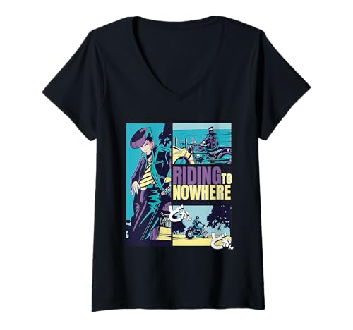 Damen Riding to Nowhere Anime-Manga, japanische Biker-Kunst T-Shirt mit V-Ausschnitt von Vaporwave Anime Japanese Art