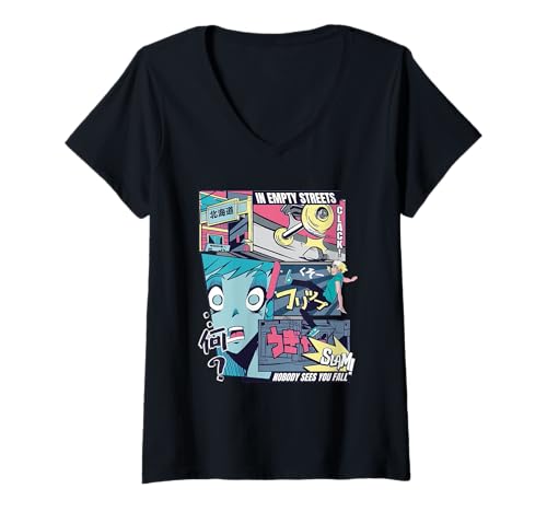 Damen Skater Fall - Retro Japanischer Manga Street Slam T-Shirt mit V-Ausschnitt von Vaporwave Anime Japanese Art
