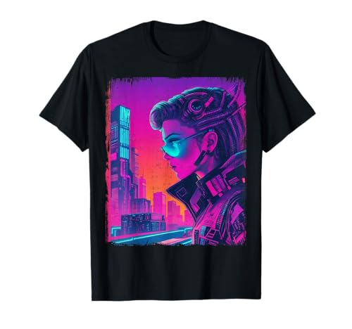 Cyberpunk Girl und City Vaporwave 80's Synthwave Retrowave T-Shirt Cyberpunk Girl und City Vaporwave 80's Synthwave Retrowave T-Shirt von Vaporwave Dreamscape
