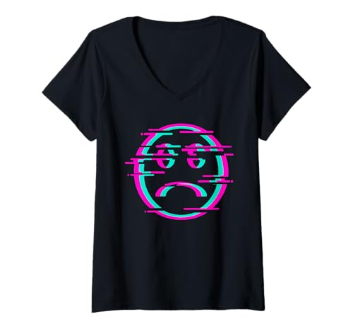Damen Glitch Sad Face Digital Art Vaporwave Cyber Culture T-Shirt mit V-Ausschnitt Damen Glitch Sad Face Digital Art Vaporwave Cyber Culture T-Shirt mit V-Ausschnitt von Vaporwave Glitch Nostalgic Digital Art Cyber Style