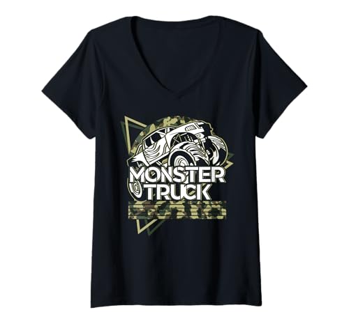 Damen Vaporwave Aesthetic Monster Truck Camouflage Camouflage Camouflage-Tarnung mit USA-Flagge T-Shirt mit V-Ausschnitt von Vaporwave Monster Truck 4th of July USA Clothing