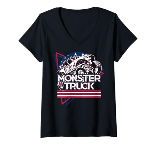 Damen Vaporwave Aesthetic Monster Truck USA Flagge 4. Juli T-Shirt mit V-Ausschnitt Damen Vaporwave Aesthetic Monster Truck USA Flagge 4. Juli T-Shirt mit V-Ausschnitt von Vaporwave Monster Truck 4th of July USA Clothing