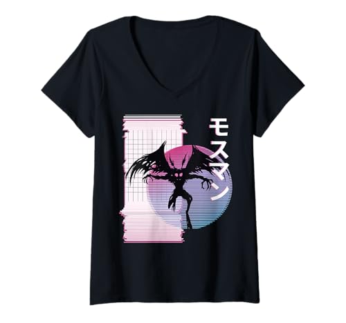 Damen Vaporwave Ästhetische japanische Mothman Cryptozoology Cryptid T-Shirt mit V-Ausschnitt von Vaporwave Synthwave Aesthetic Mothman Clothing
