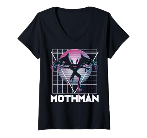 Damen Vaporwave Aesthetic Mothman Cryptozoology Cryptid im Retro-Look T-Shirt mit V-Ausschnitt von Vaporwave Synthwave Aesthetic Mothman Clothing