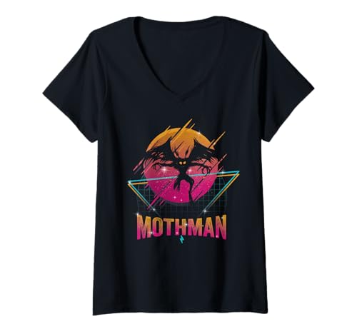 Damen Vaporwave Aesthetic Mothman Cryptozoology Cryptid im Retro-Look T-Shirt mit V-Ausschnitt von Vaporwave Synthwave Aesthetic Mothman Clothing