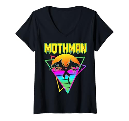 Damen Vaporwave Aesthetic Mothman Cryptozoology Cryptid im Retro-Look T-Shirt mit V-Ausschnitt von Vaporwave Synthwave Aesthetic Mothman Clothing