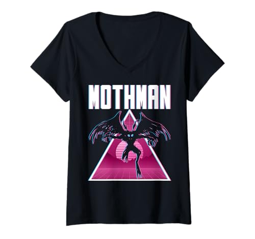 Damen Vaporwave Aesthetic Mothman Cryptozoology Cryptid im Retro-Look T-Shirt mit V-Ausschnitt von Vaporwave Synthwave Aesthetic Mothman Clothing