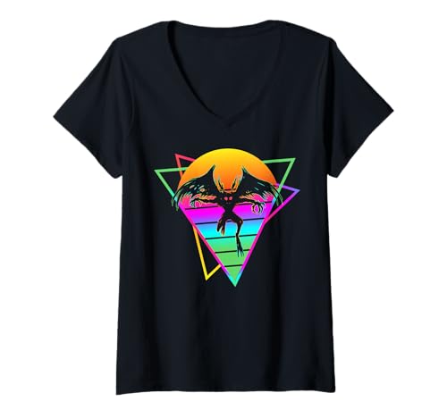 Damen Vaporwave Aesthetic Mothman Cryptozoology Cryptid im Retro-Look T-Shirt mit V-Ausschnitt von Vaporwave Synthwave Aesthetic Mothman Clothing