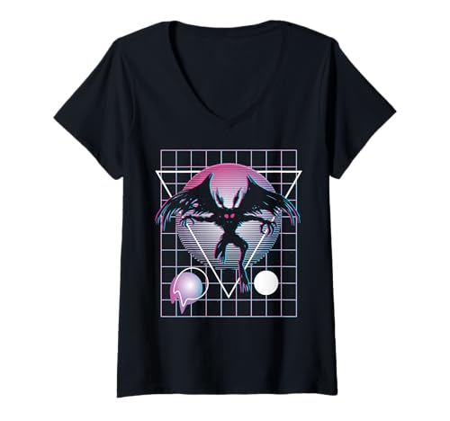 Damen Vaporwave Aesthetic Mothman Cryptozoology Cryptid im Retro-Look T-Shirt mit V-Ausschnitt von Vaporwave Synthwave Aesthetic Mothman Clothing