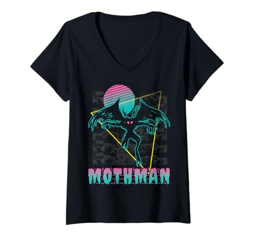 Damen Vaporwave Aesthetic Mothman Cryptozoology Cryptid im Retro-Look T-Shirt mit V-Ausschnitt von Vaporwave Synthwave Aesthetic Mothman Clothing