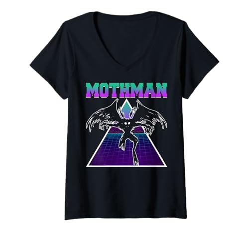 Damen Vaporwave Aesthetic Mothman Cryptozoology Cryptid im Retro-Look T-Shirt mit V-Ausschnitt von Vaporwave Synthwave Aesthetic Mothman Clothing