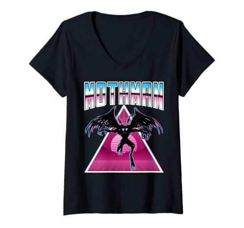Damen Vaporwave Aesthetic Mothman Cryptozoology Cryptid im Retro-Look T-Shirt mit V-Ausschnitt von Vaporwave Synthwave Aesthetic Mothman Clothing
